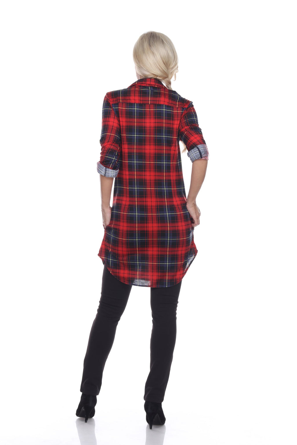 White Mark Women's Piper Stretchy Plaid Tunic ( 8 Colors Available)