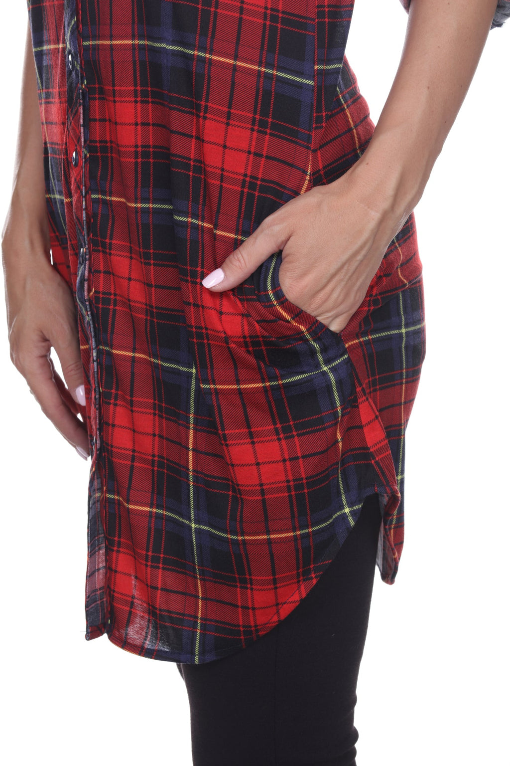 White Mark Women's Piper Stretchy Plaid Tunic ( 8 Colors Available)