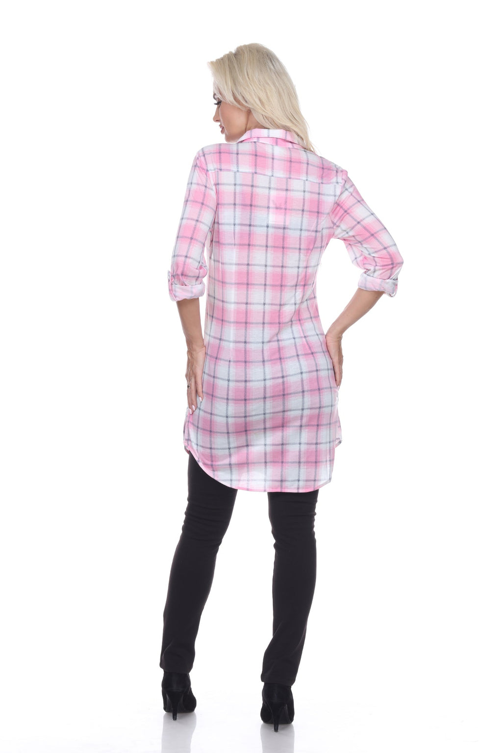 White Mark Women's Piper Stretchy Plaid Tunic ( 8 Colors Available)