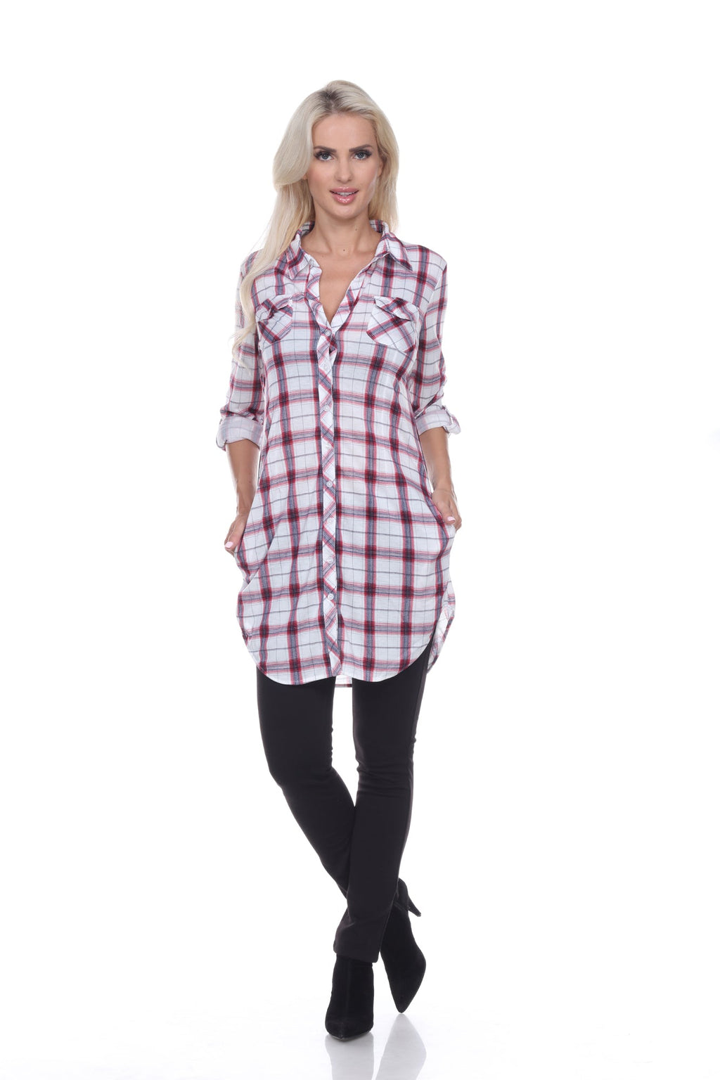 White Mark Women's Piper Stretchy Plaid Tunic ( 8 Colors Available)