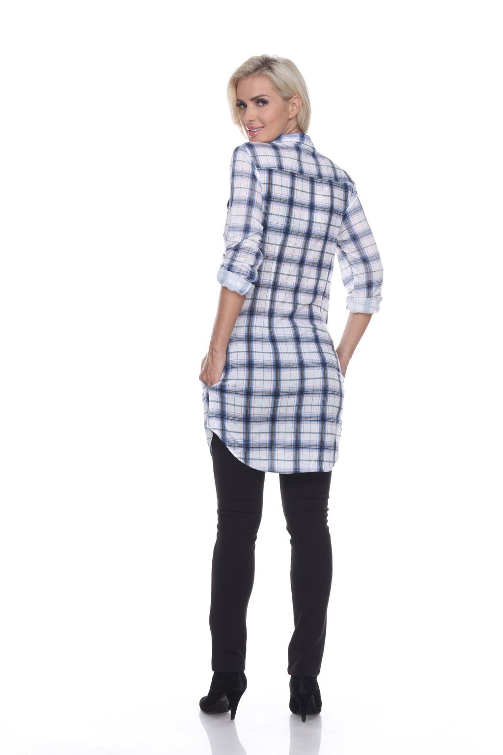 White Mark Women's Piper Stretchy Plaid Tunic ( 8 Colors Available)