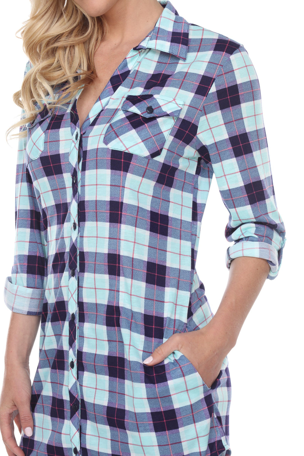 White Mark Women's Piper Stretchy Plaid Tunic ( 8 Colors Available)