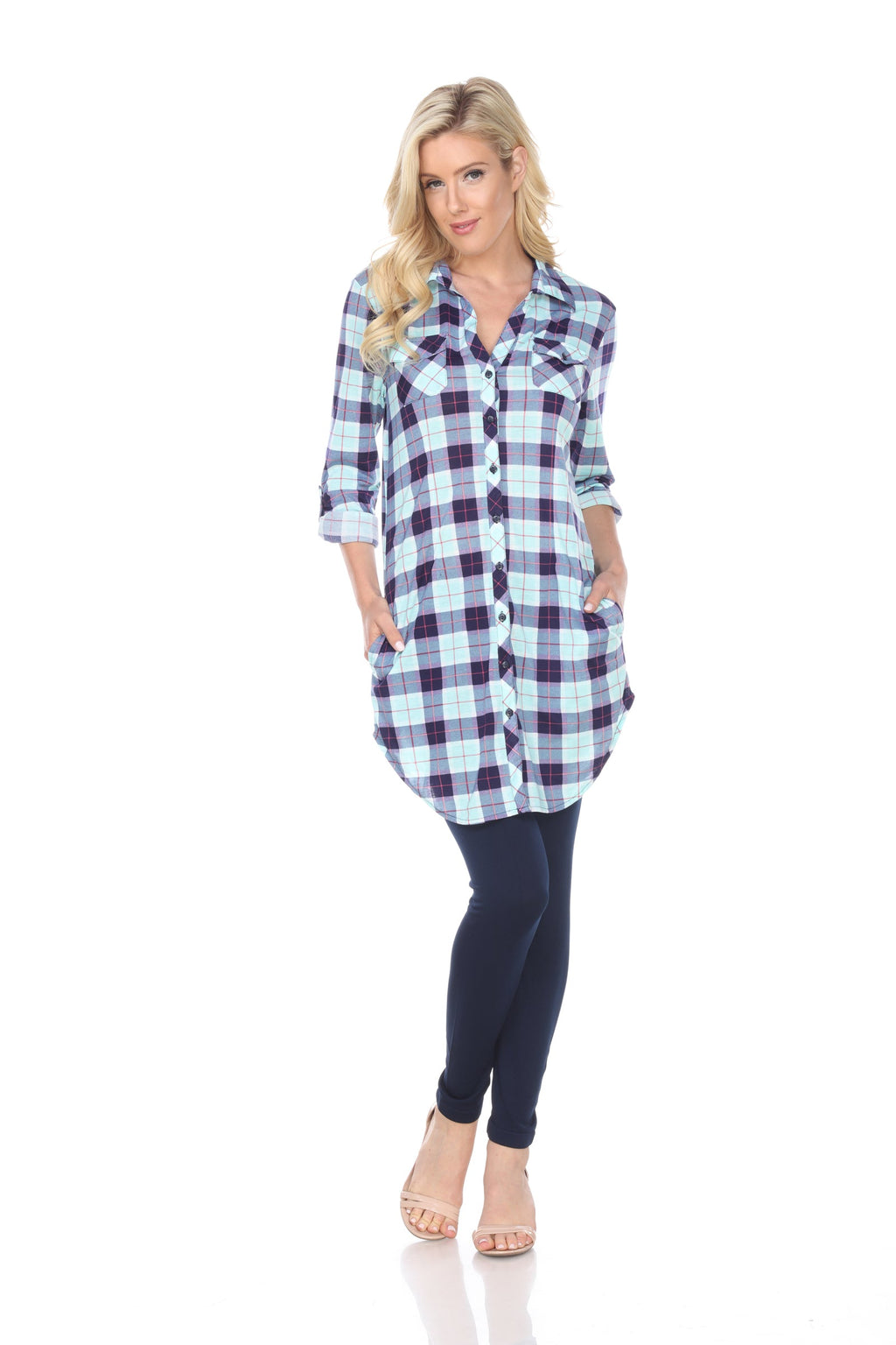 White Mark Women's Piper Stretchy Plaid Tunic ( 8 Colors Available)