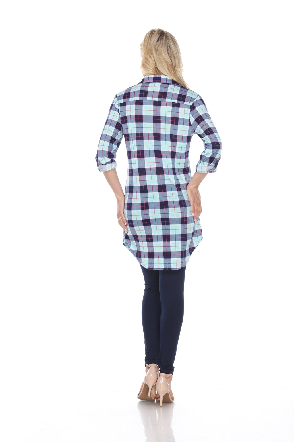 White Mark Women's Piper Stretchy Plaid Tunic ( 8 Colors Available)