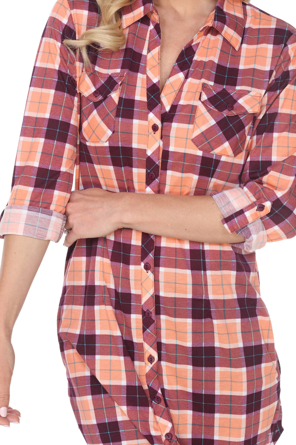 White Mark Women's Piper Stretchy Plaid Tunic ( 8 Colors Available)