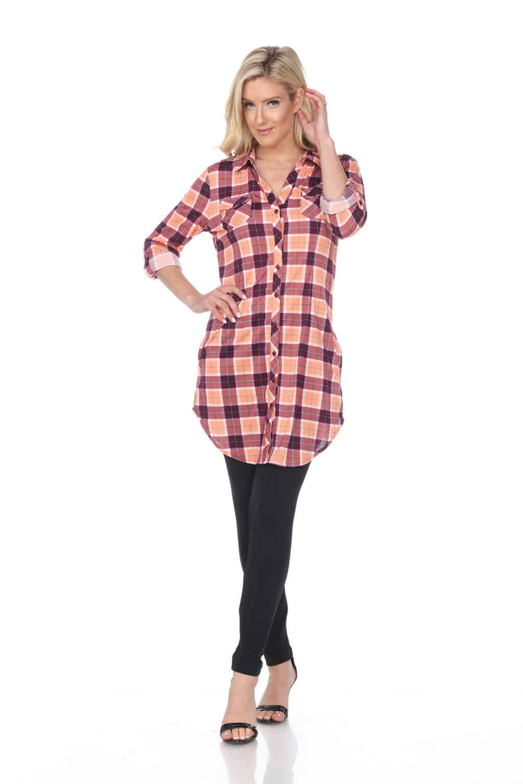 White Mark Women's Piper Stretchy Plaid Tunic ( 8 Colors Available)