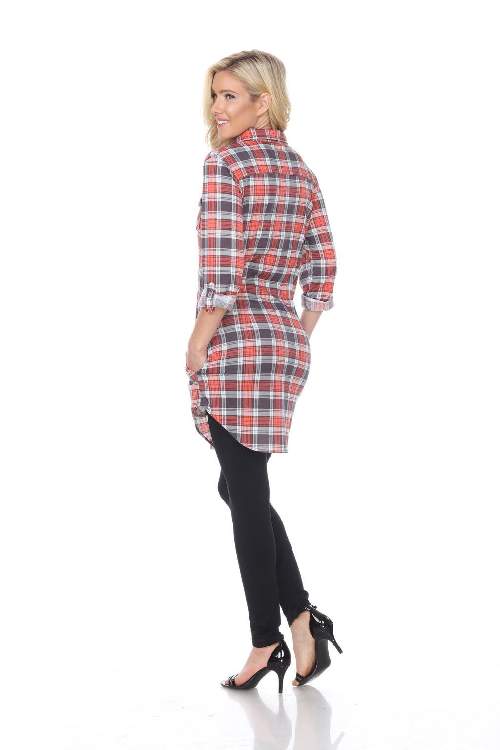 White Mark Women's Piper Stretchy Plaid Tunic ( 8 Colors Available)