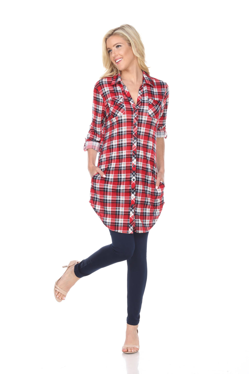 White Mark Women's Piper Stretchy Plaid Tunic ( 8 Colors Available)