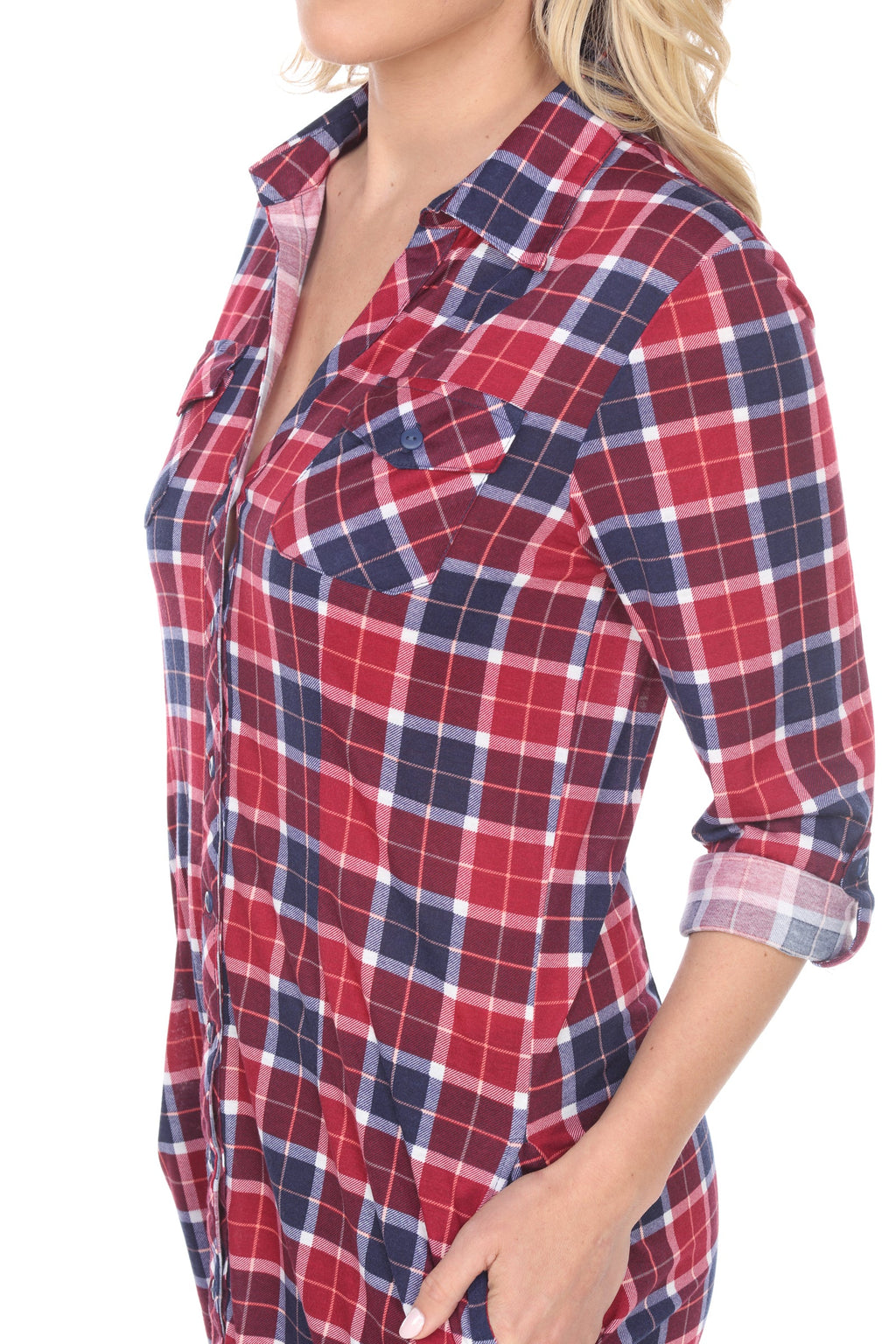 White Mark Women's Piper Stretchy Plaid Tunic ( 8 Colors Available)