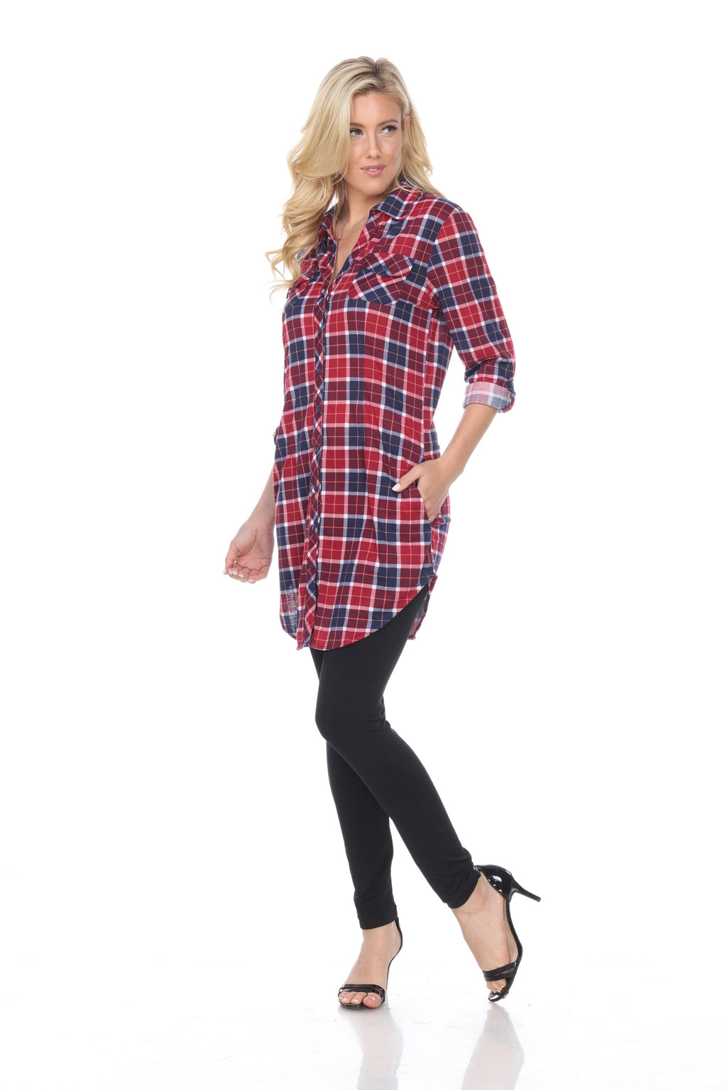 White Mark Women's Piper Stretchy Plaid Tunic ( 8 Colors Available)