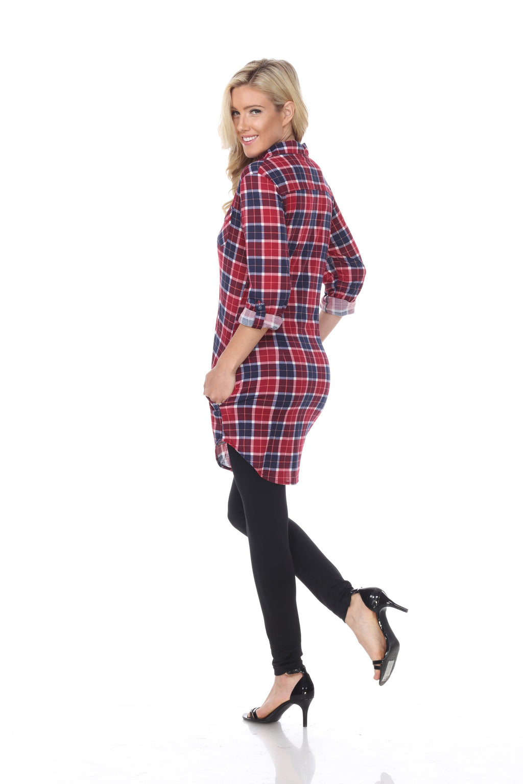 White Mark Women's Piper Stretchy Plaid Tunic ( 8 Colors Available)