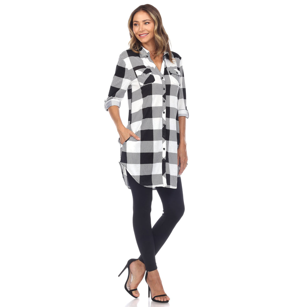 White Mark Women's Buffalo Plaid Tunic Shirt (6 Colors Available)