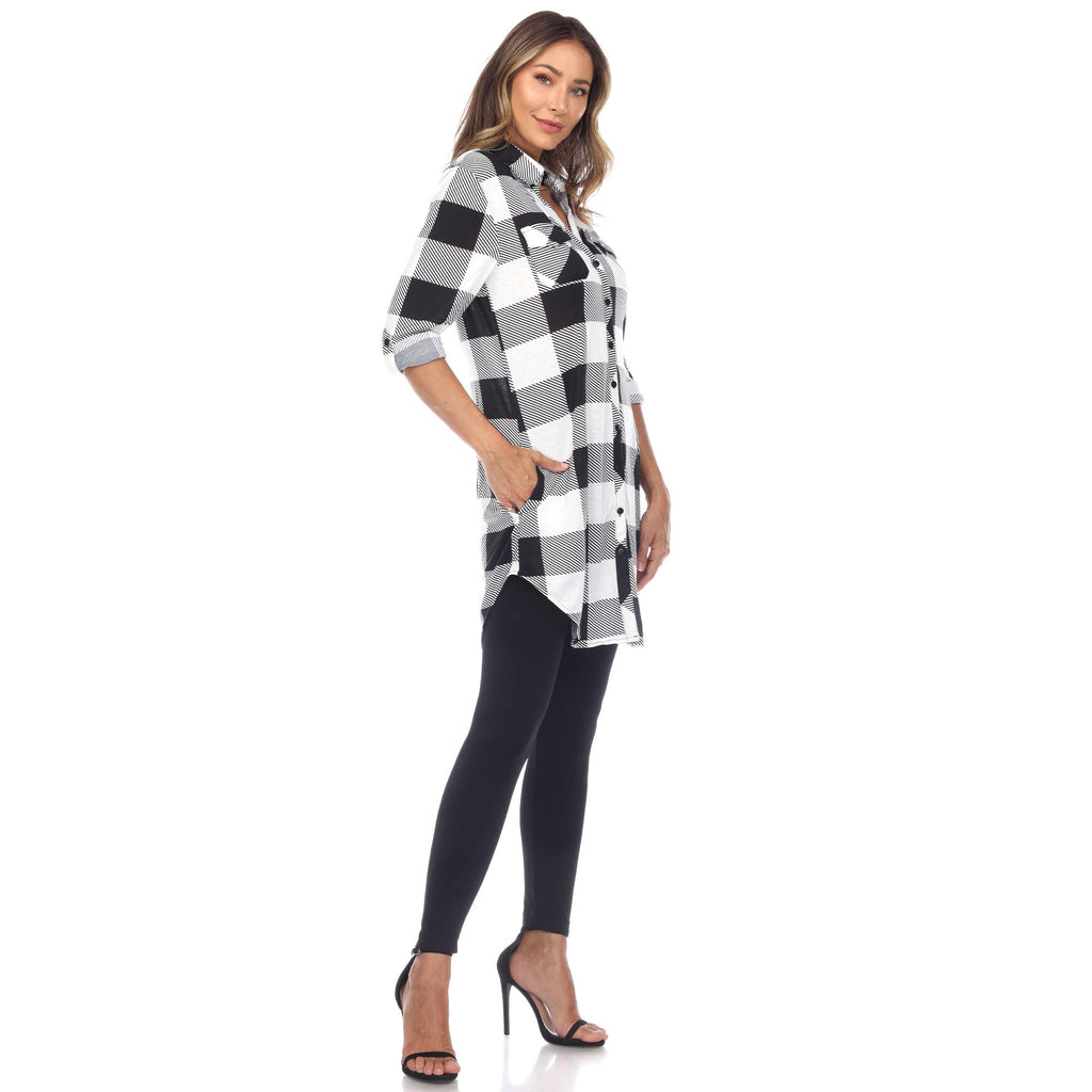 White Mark Women's Buffalo Plaid Tunic Shirt (6 Colors Available)