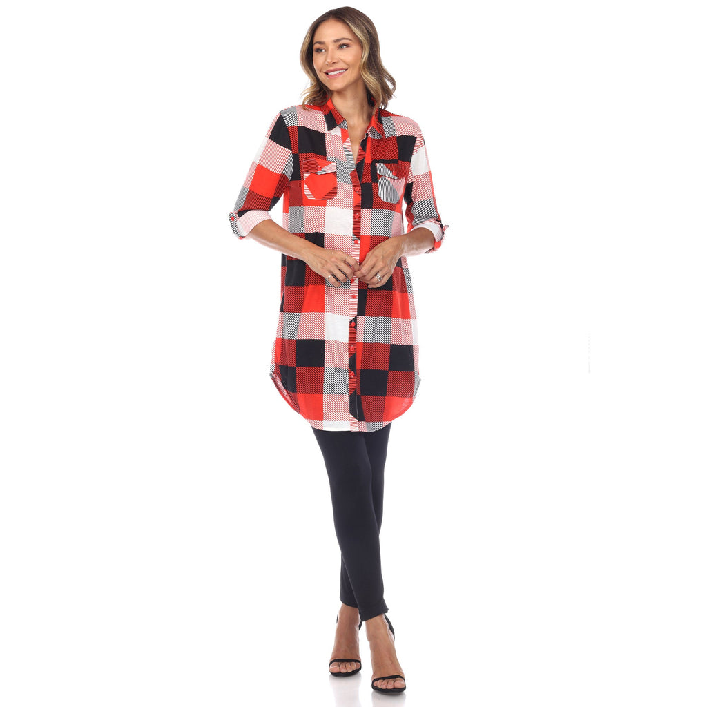 White Mark Women's Buffalo Plaid Tunic Shirt (6 Colors Available)