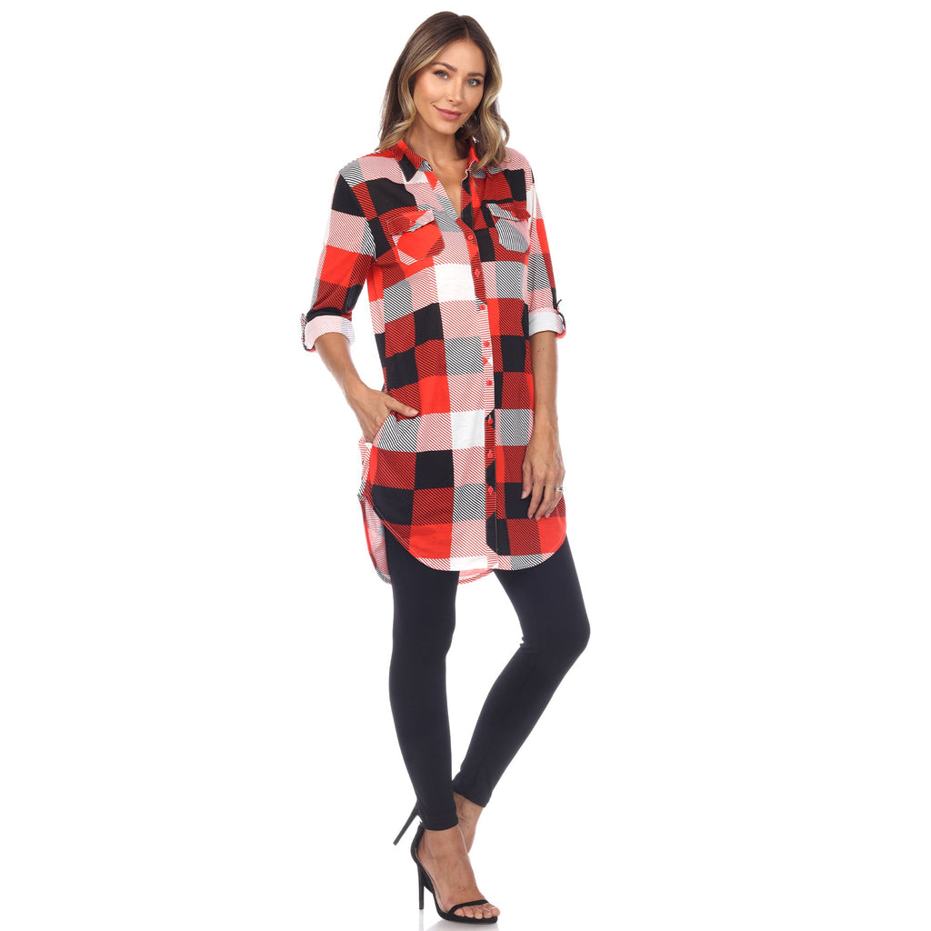 White Mark Women's Buffalo Plaid Tunic Shirt (6 Colors Available)