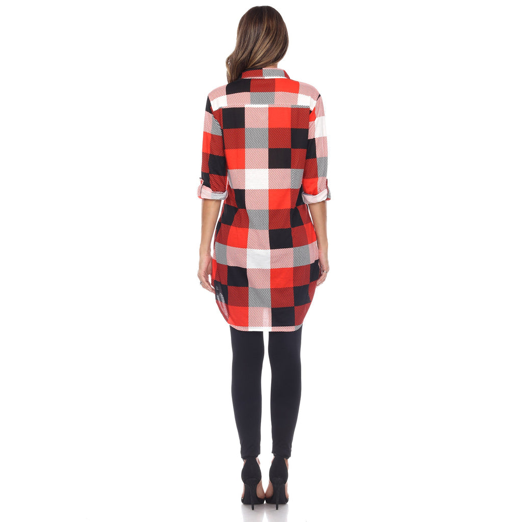 White Mark Women's Buffalo Plaid Tunic Shirt (6 Colors Available)