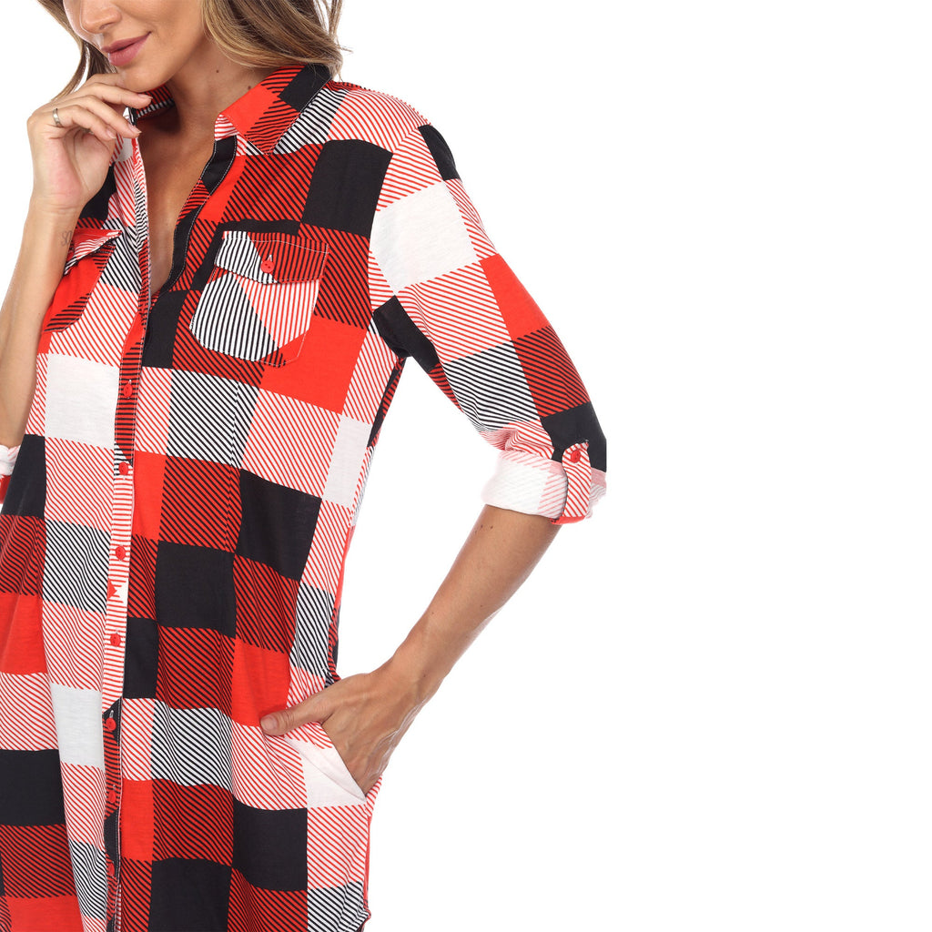 White Mark Women's Buffalo Plaid Tunic Shirt (6 Colors Available)