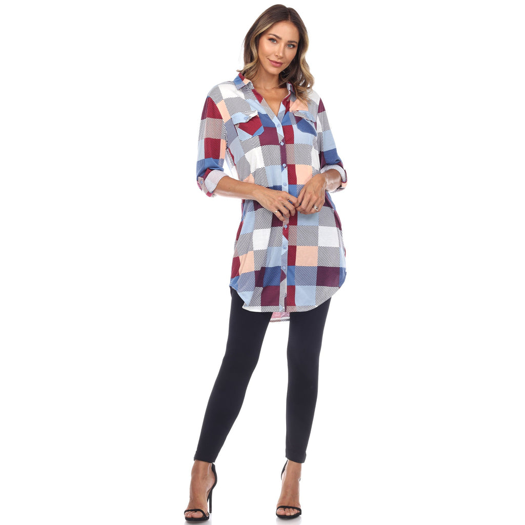 White Mark Women's Buffalo Plaid Tunic Shirt (6 Colors Available)