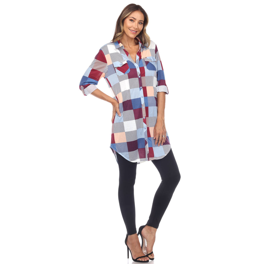 White Mark Women's Buffalo Plaid Tunic Shirt (6 Colors Available)