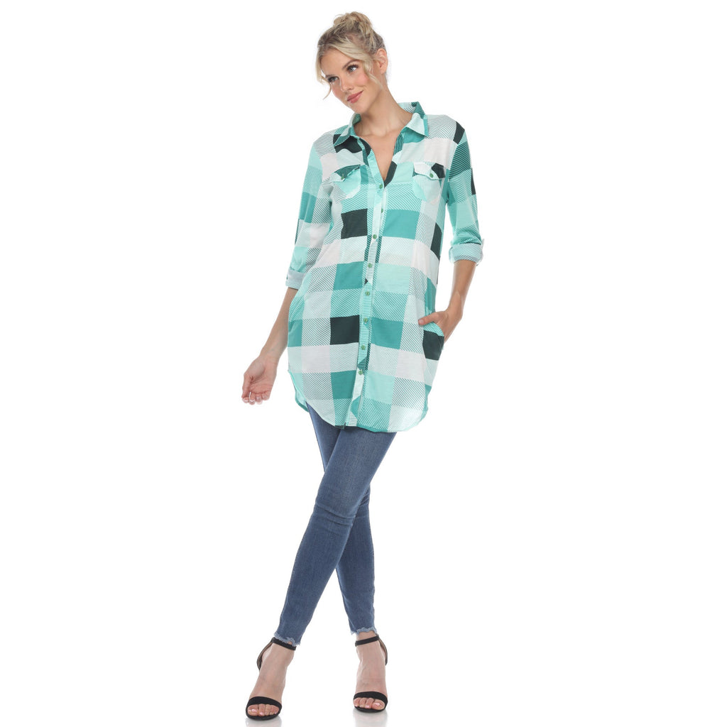 White Mark Women's Buffalo Plaid Tunic Shirt (6 Colors Available)