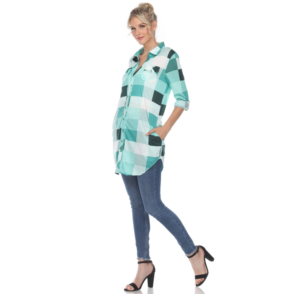 White Mark Women's Buffalo Plaid Tunic Shirt (6 Colors Available)