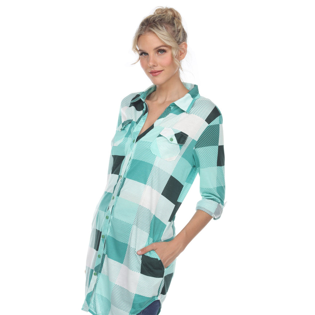 White Mark Women's Buffalo Plaid Tunic Shirt (6 Colors Available)