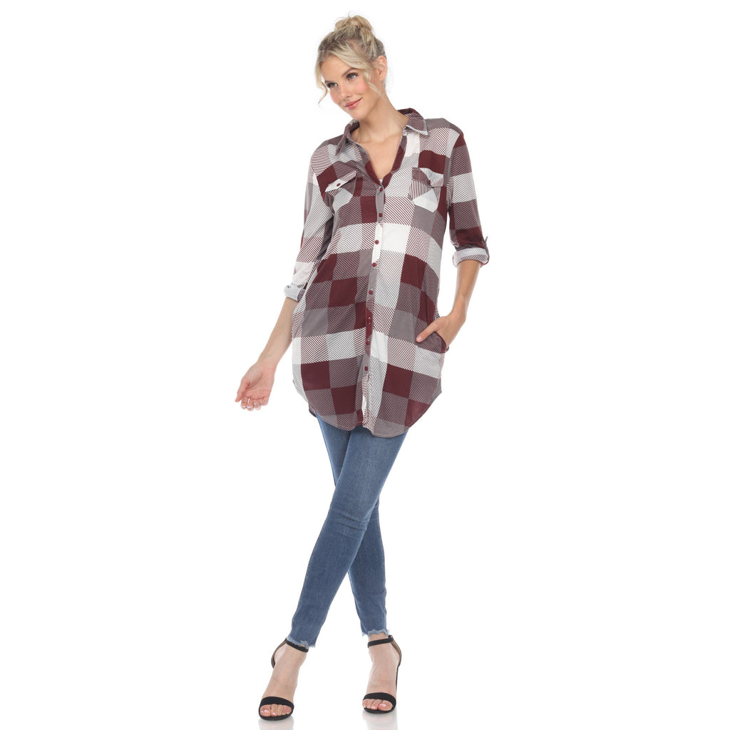 White Mark Women's Buffalo Plaid Tunic Shirt (6 Colors Available)