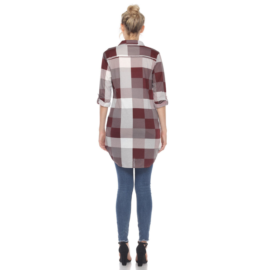 White Mark Women's Buffalo Plaid Tunic Shirt (6 Colors Available)