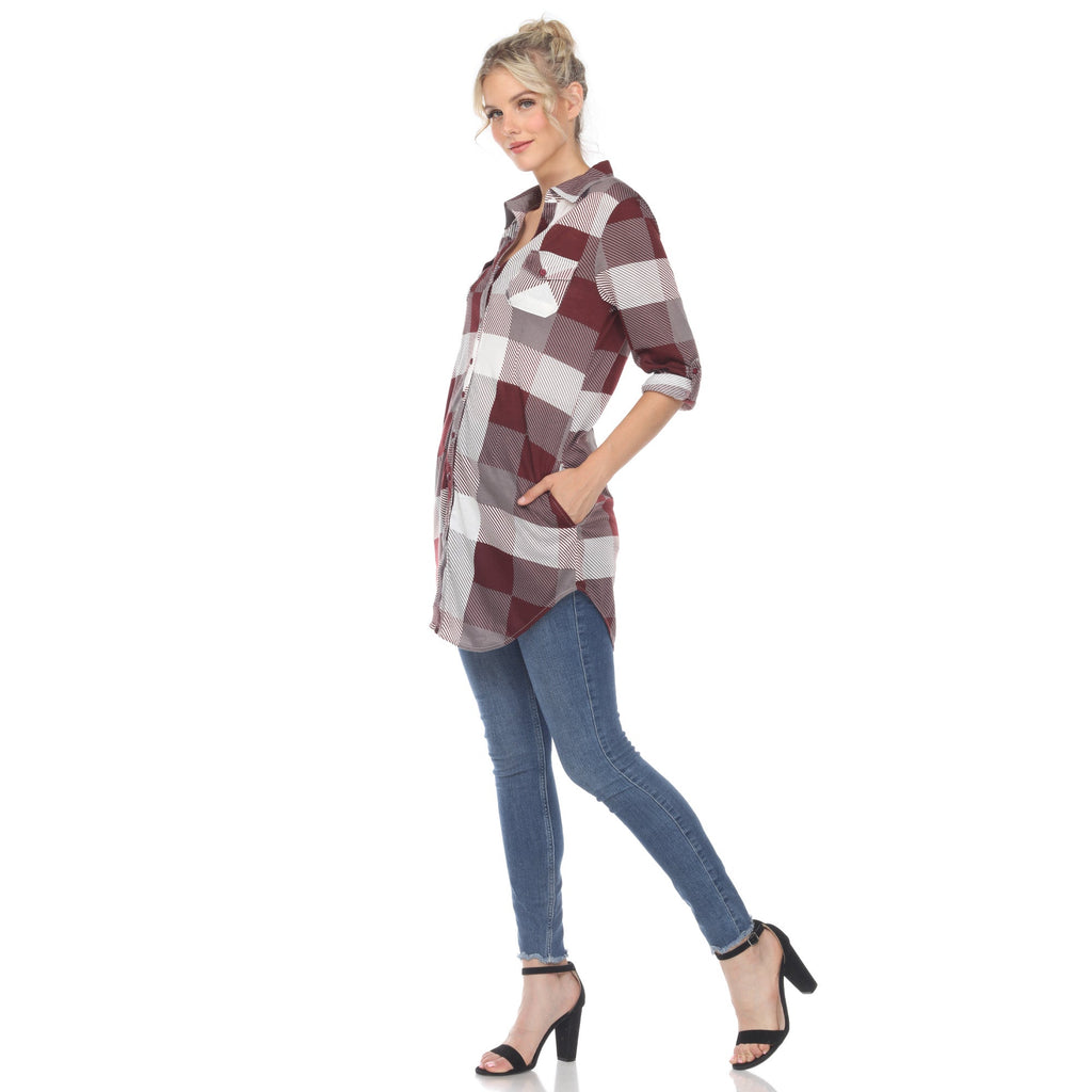 White Mark Women's Buffalo Plaid Tunic Shirt (6 Colors Available)