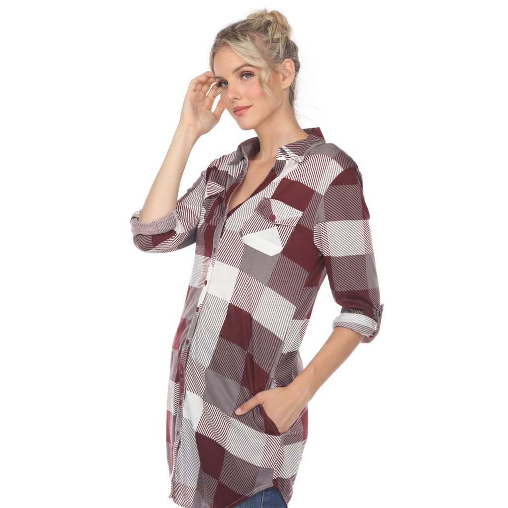 White Mark Women's Buffalo Plaid Tunic Shirt (6 Colors Available)