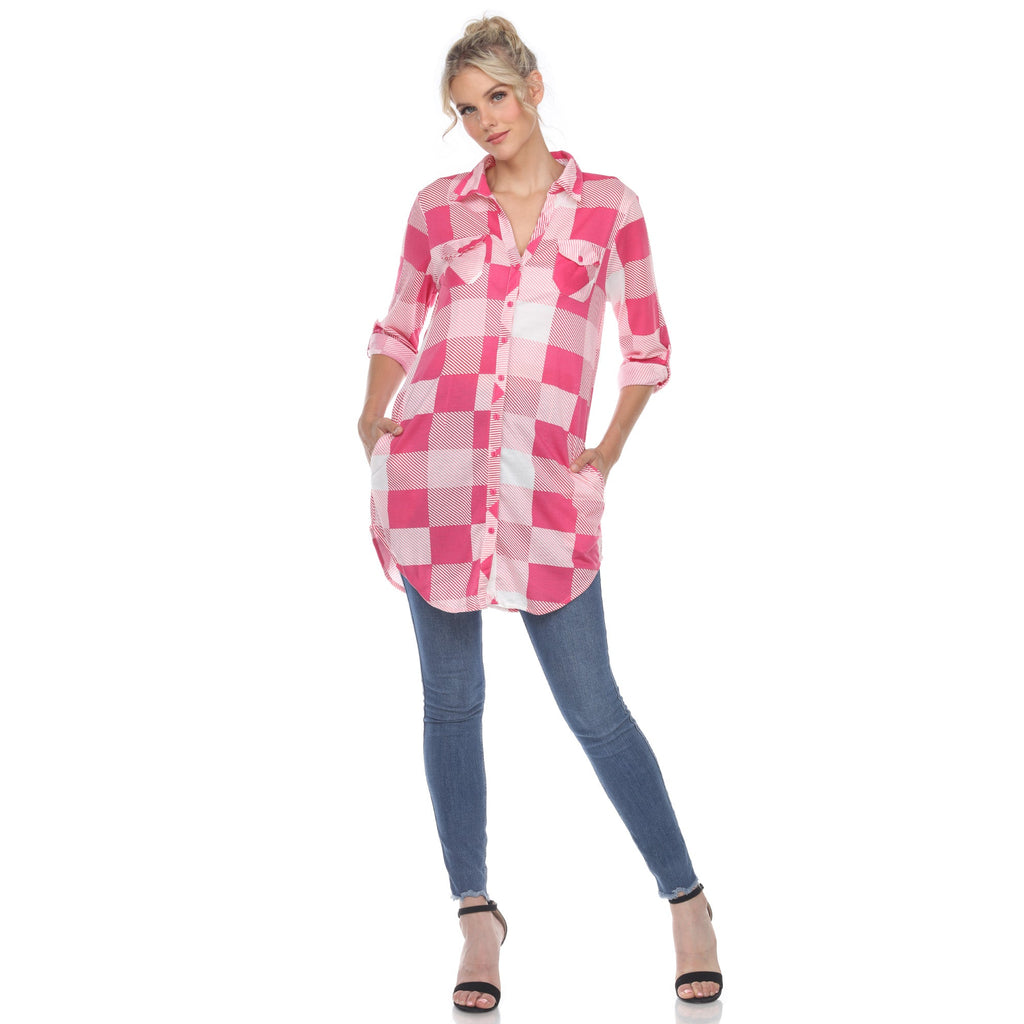 White Mark Women's Buffalo Plaid Tunic Shirt (6 Colors Available)