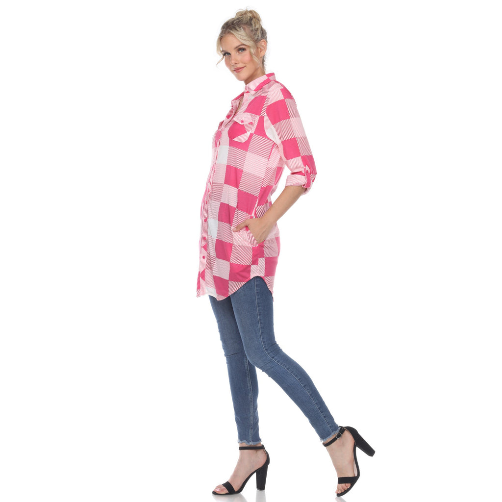 White Mark Women's Buffalo Plaid Tunic Shirt (6 Colors Available)