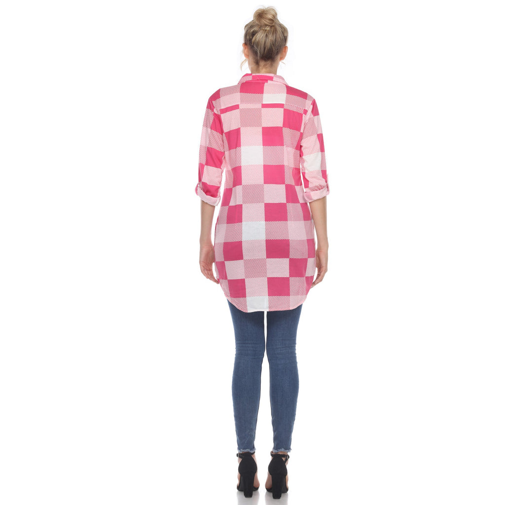 White Mark Women's Buffalo Plaid Tunic Shirt (6 Colors Available)