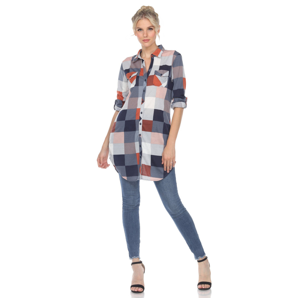 White Mark Women's Buffalo Plaid Tunic Shirt (6 Colors Available)