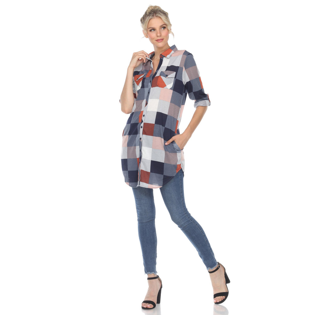 White Mark Women's Buffalo Plaid Tunic Shirt (6 Colors Available)