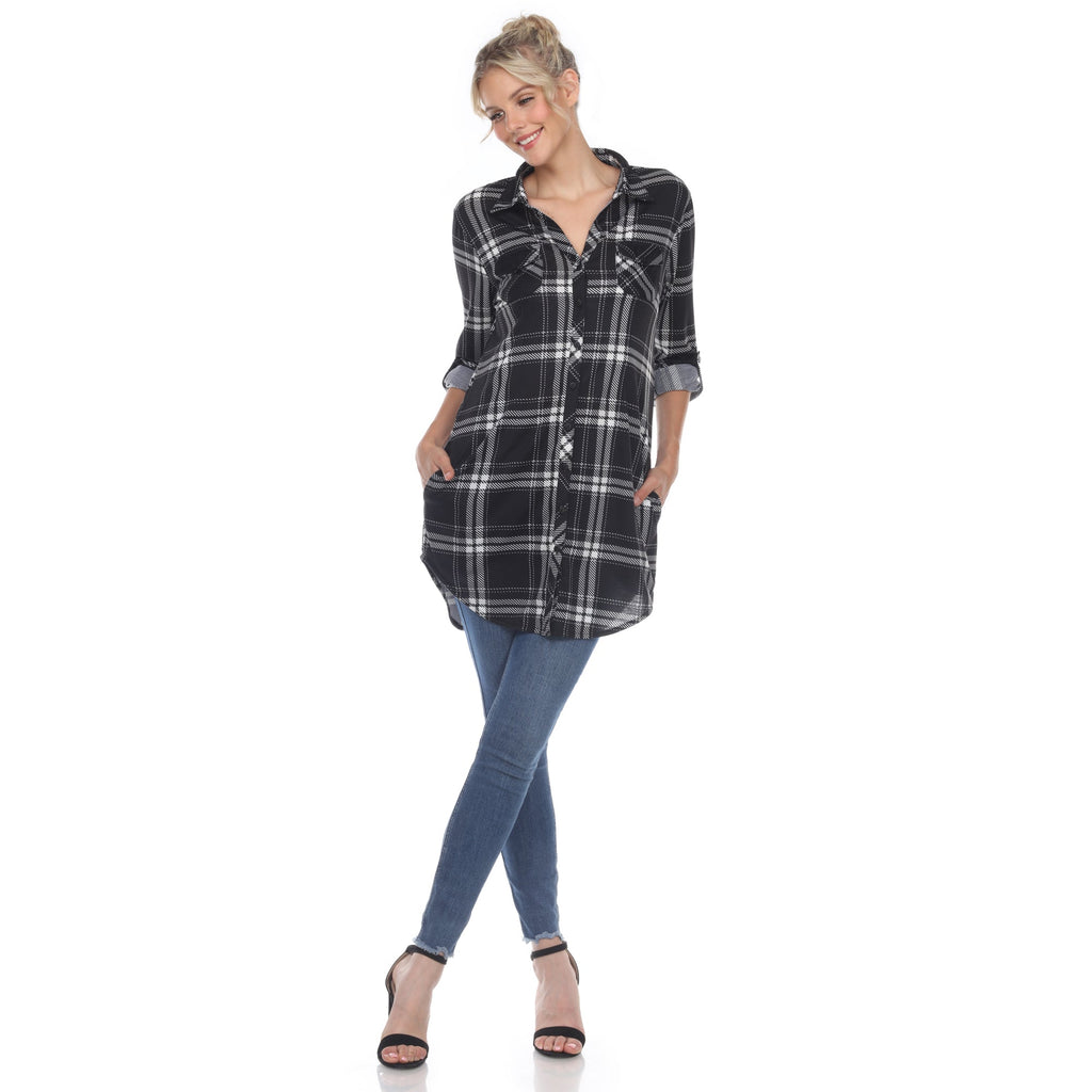 White Mark Women's Windowpane Plaid Tunic Shirt (6 Colors Available)