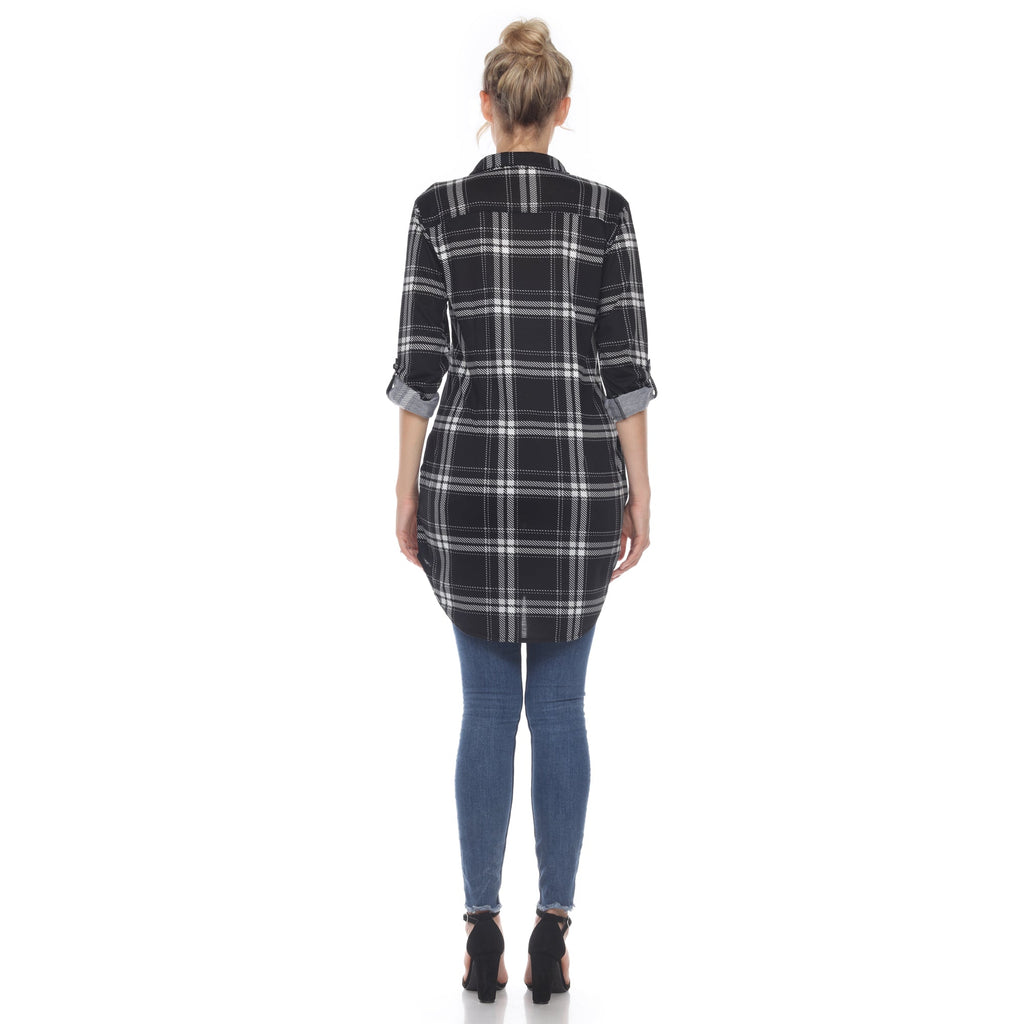 White Mark Women's Windowpane Plaid Tunic Shirt (6 Colors Available)