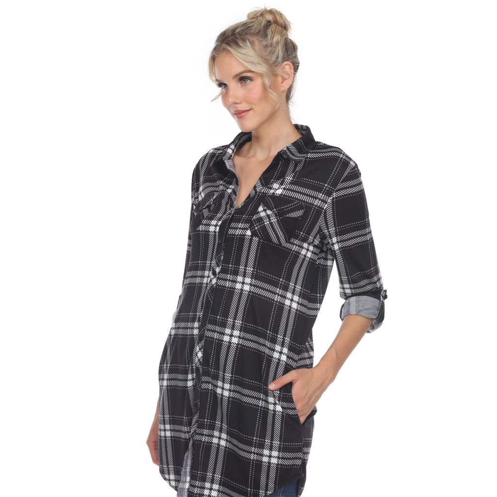 White Mark Women's Windowpane Plaid Tunic Shirt (6 Colors Available)