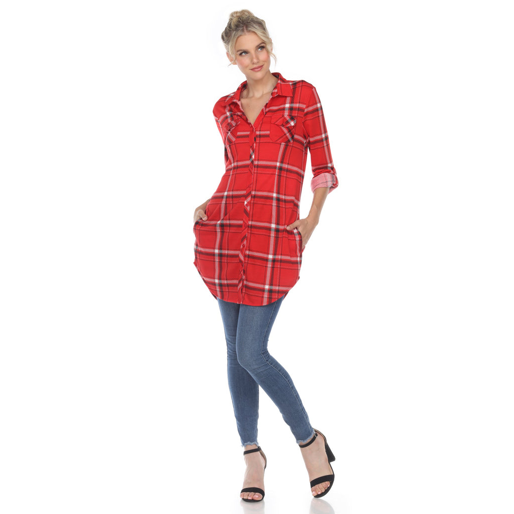 White Mark Women's Windowpane Plaid Tunic Shirt (6 Colors Available)