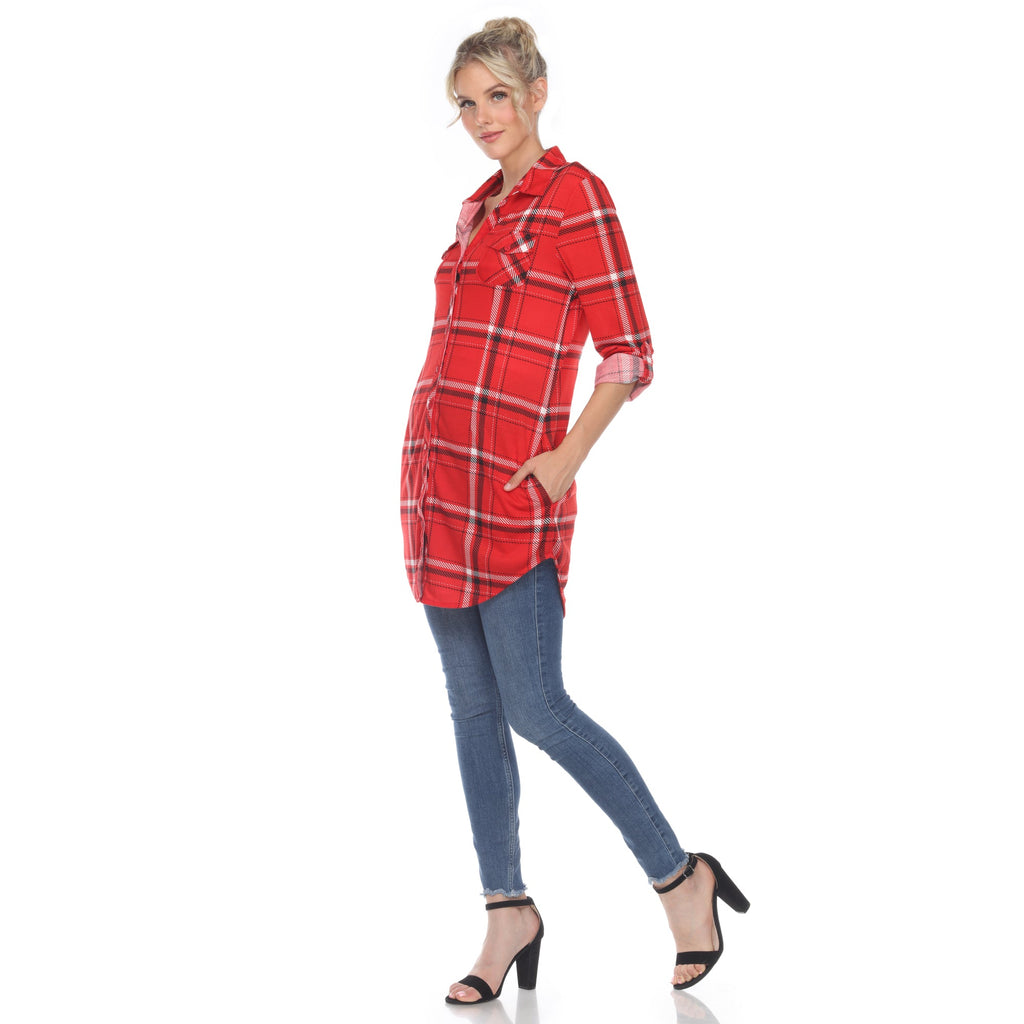 White Mark Women's Windowpane Plaid Tunic Shirt (6 Colors Available)