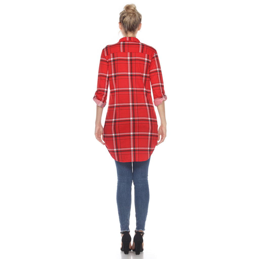 White Mark Women's Windowpane Plaid Tunic Shirt (6 Colors Available)