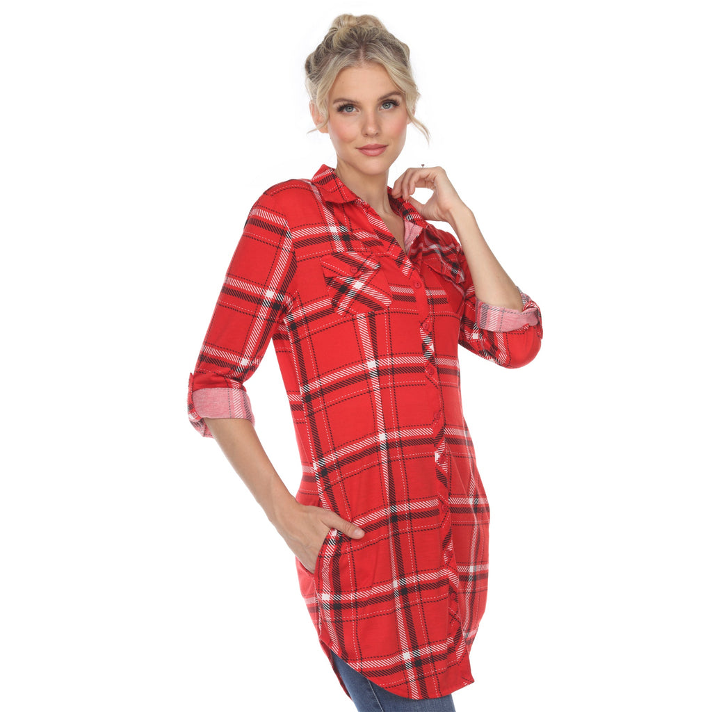 White Mark Women's Windowpane Plaid Tunic Shirt (6 Colors Available)