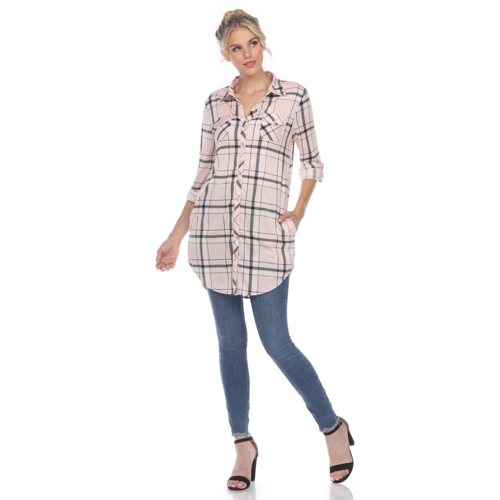 White Mark Women's Windowpane Plaid Tunic Shirt (6 Colors Available)