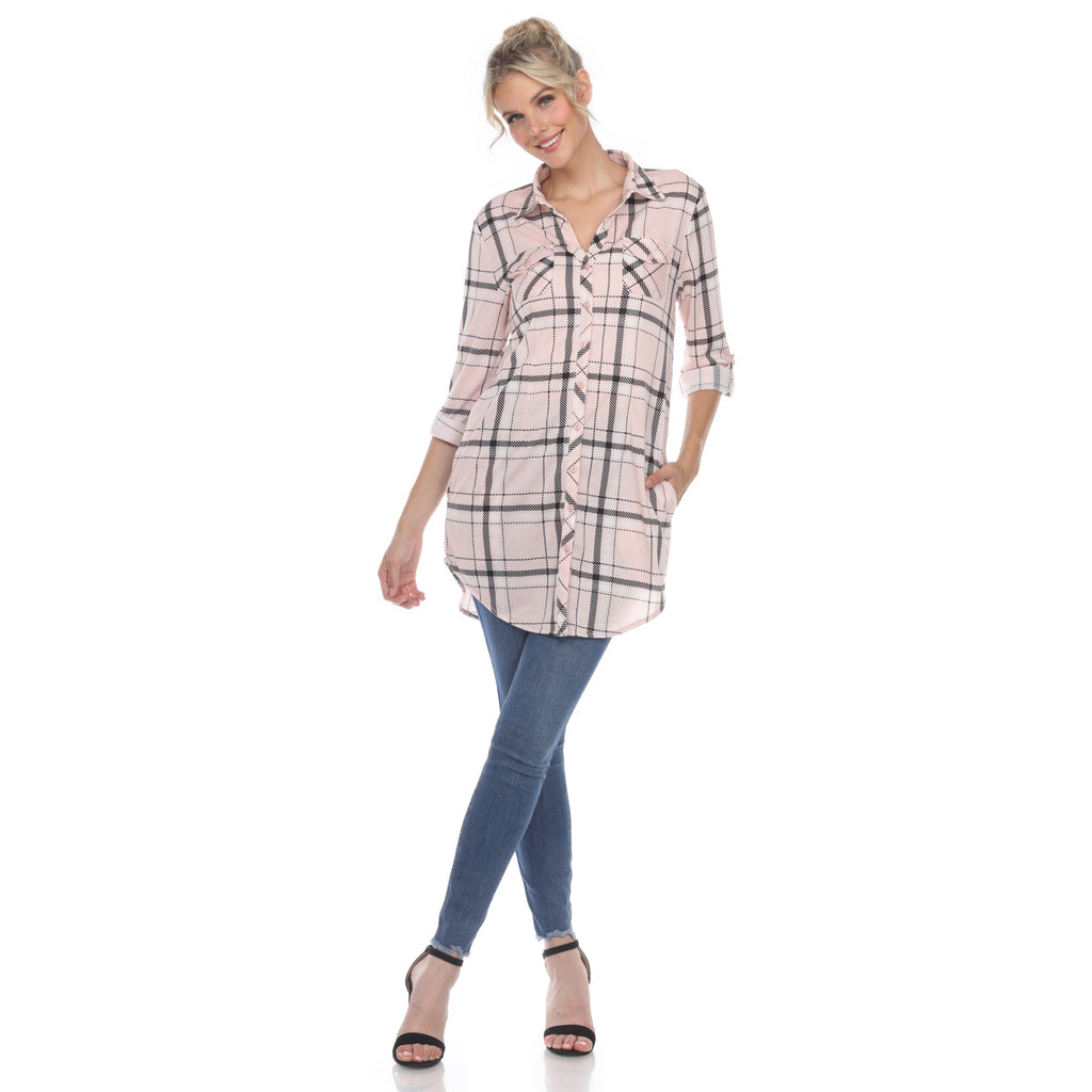 White Mark Women's Windowpane Plaid Tunic Shirt (6 Colors Available)