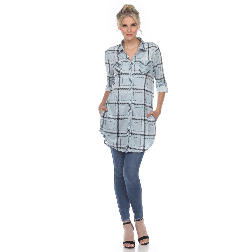 White Mark Women's Windowpane Plaid Tunic Shirt (6 Colors Available)