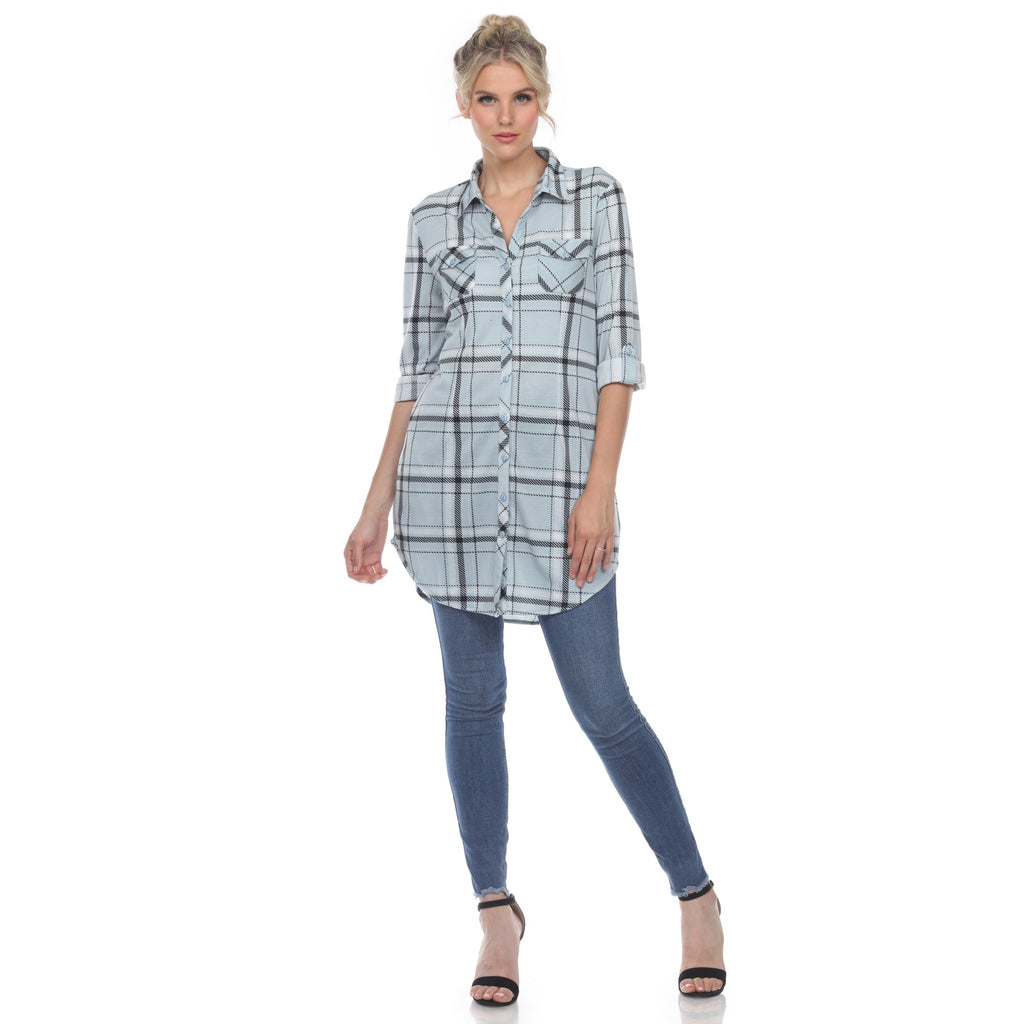 White Mark Women's Windowpane Plaid Tunic Shirt (6 Colors Available)