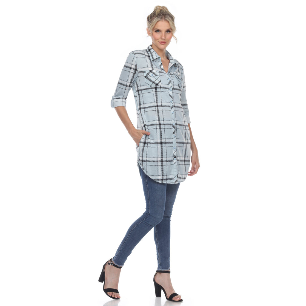 White Mark Women's Windowpane Plaid Tunic Shirt (6 Colors Available)