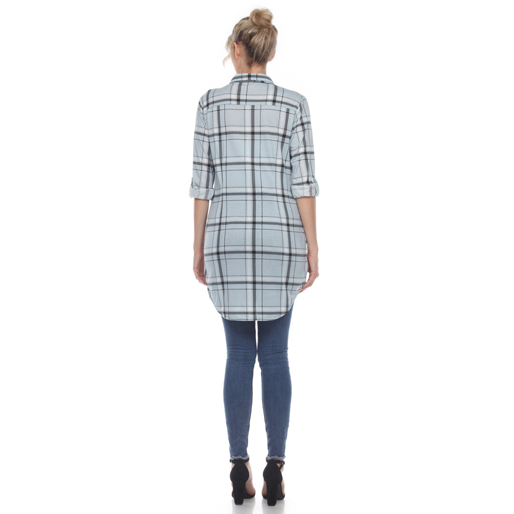 White Mark Women's Windowpane Plaid Tunic Shirt (6 Colors Available)