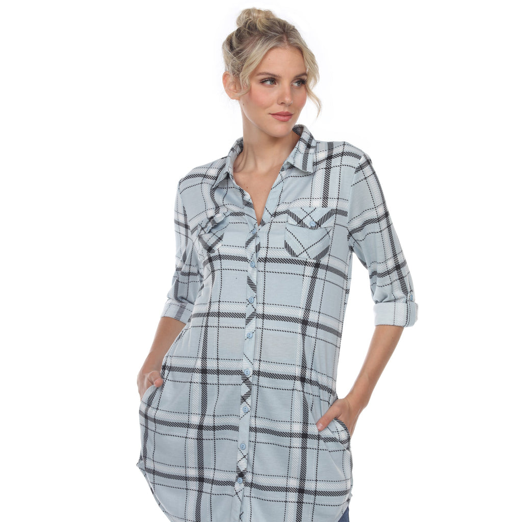 White Mark Women's Windowpane Plaid Tunic Shirt (6 Colors Available)