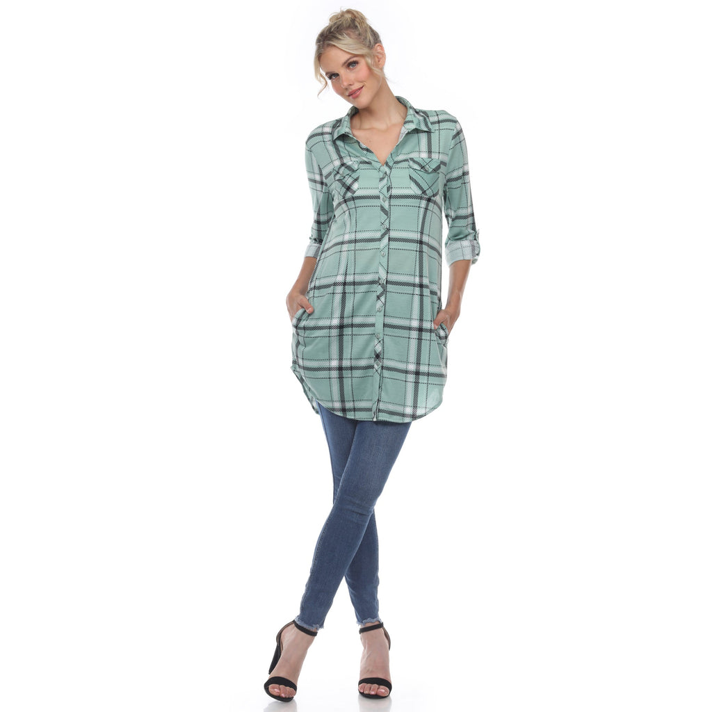 White Mark Women's Windowpane Plaid Tunic Shirt (6 Colors Available)